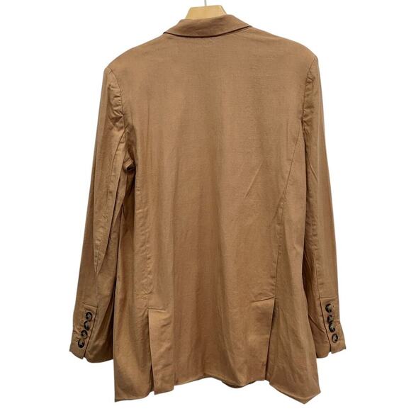 Anthropologie Maeve Oversized Double-Breasted Linen Blazer Camel Tan size 8 - Picture 3 of 6